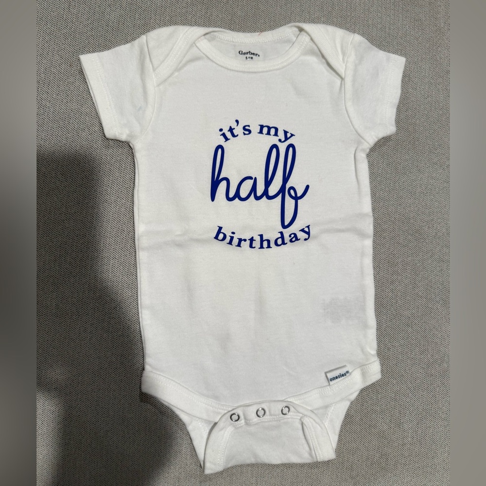 Carter's Cream Bodysuit with Blue Half Birthday Print